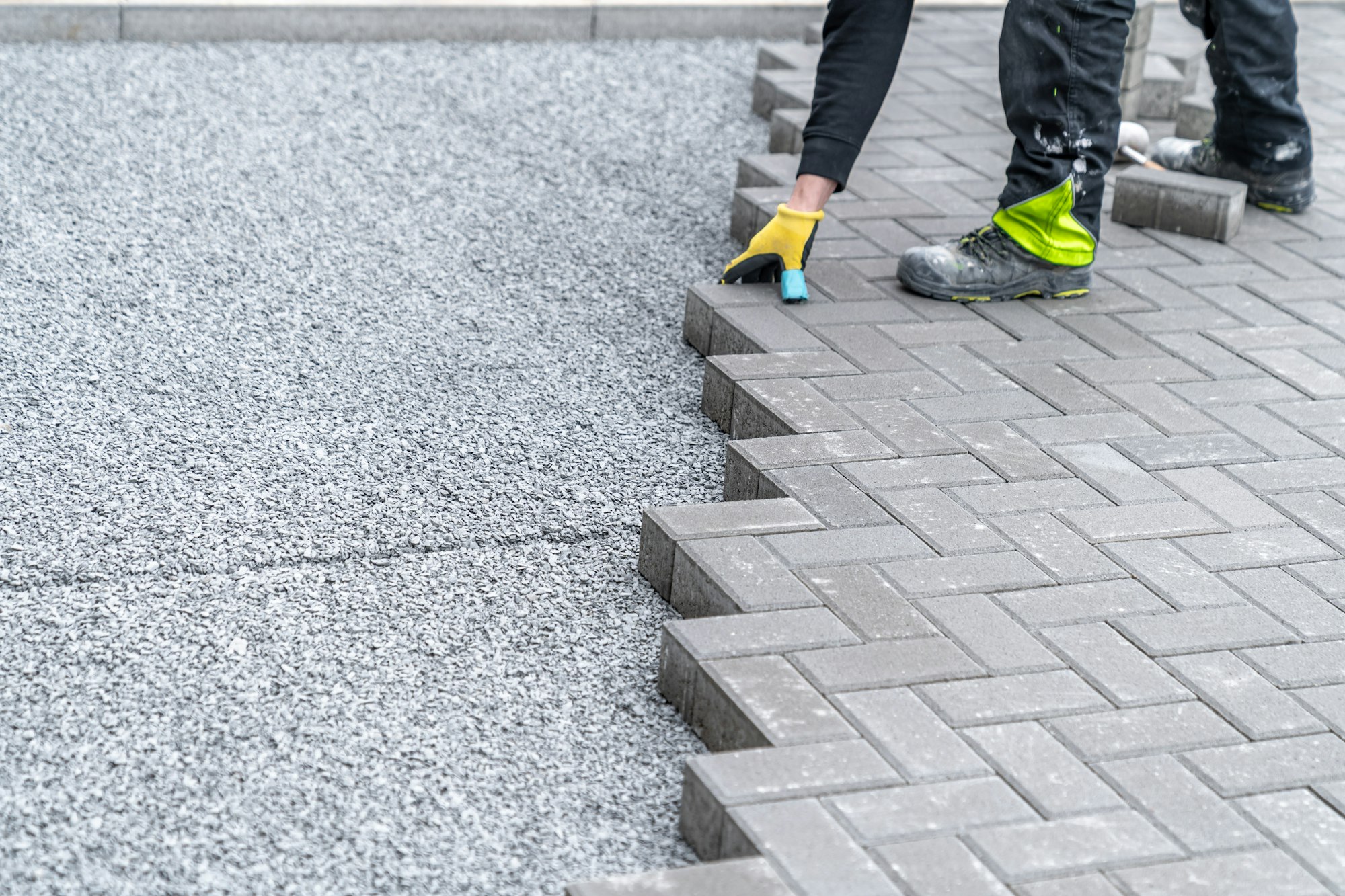 new sidewalk made of concrete interlocking paving blocks